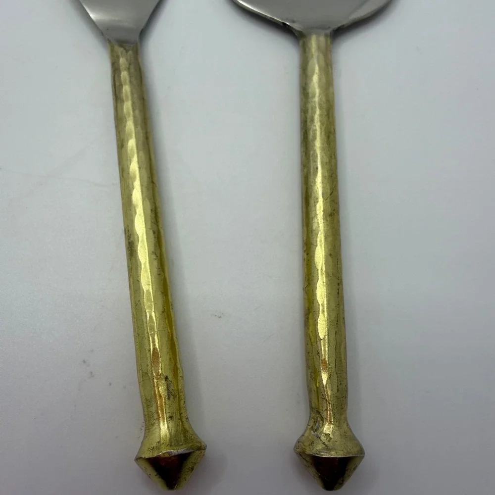Nauticalmart Brass & Stainless Steel Serving 4 Pc Hammered‎ Handles Set